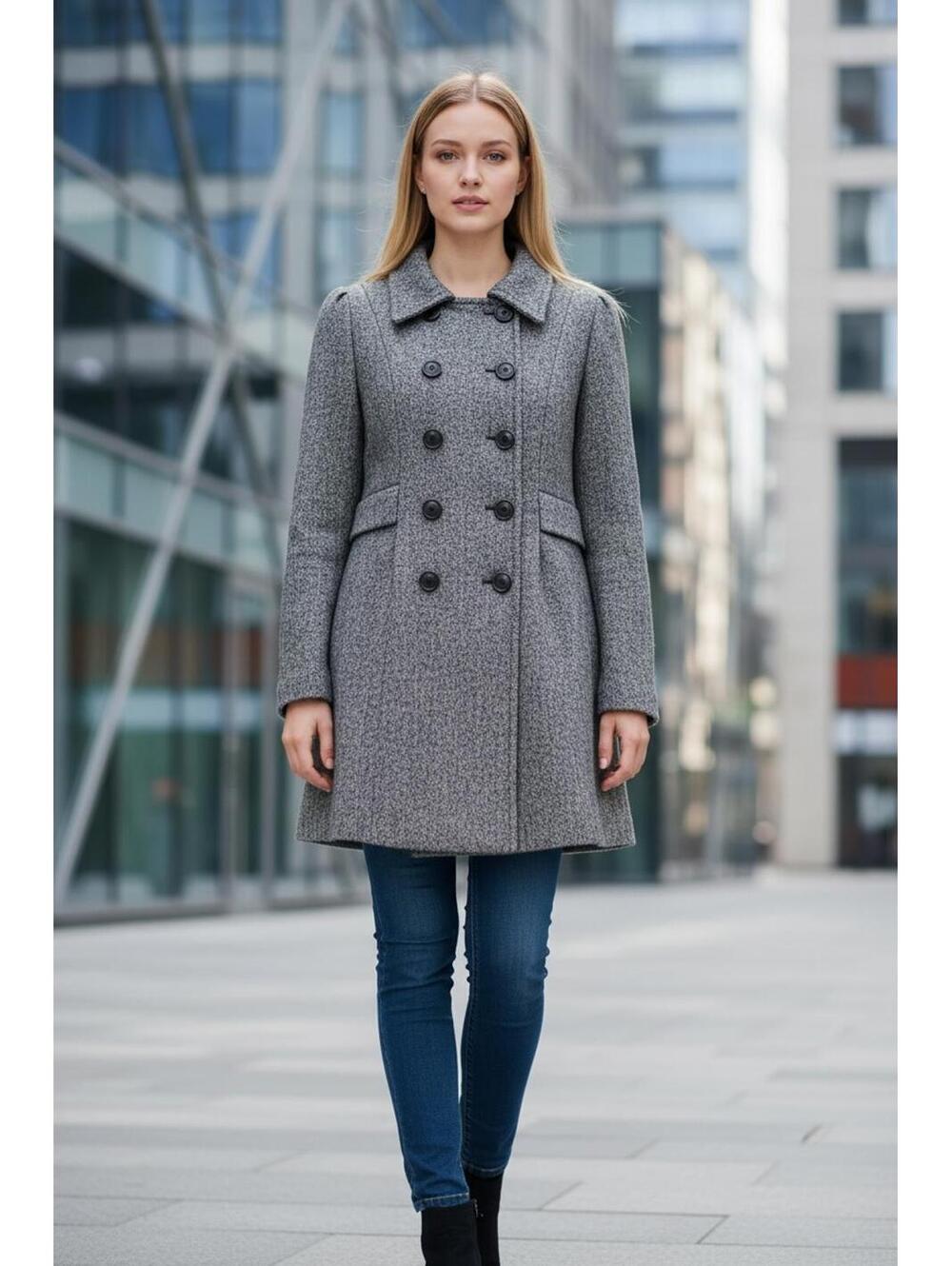 Needle & Thread Black & White Herringbone Wool Blend Coat, Size Small